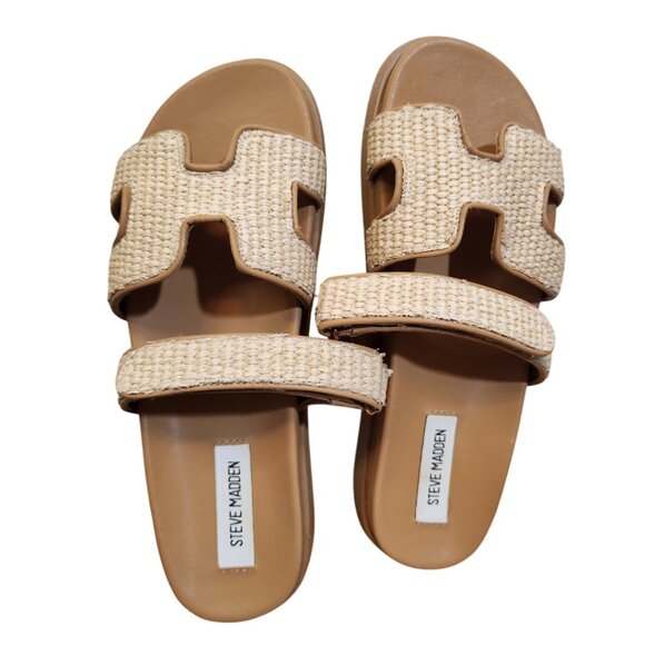 Steve Madden Mayven Natural Raffia Cream Sandals - Picture 1 of 5